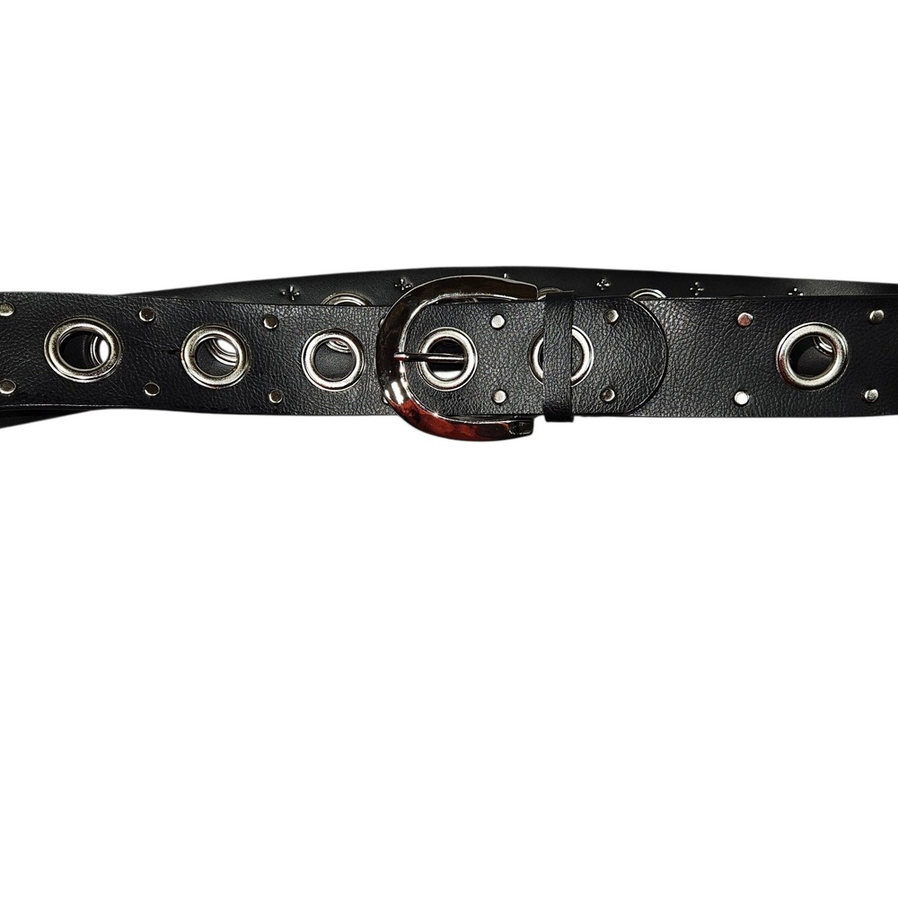 Unbranded Y2K Double Grommet Studded Faux Leather Belt Black Sz XL